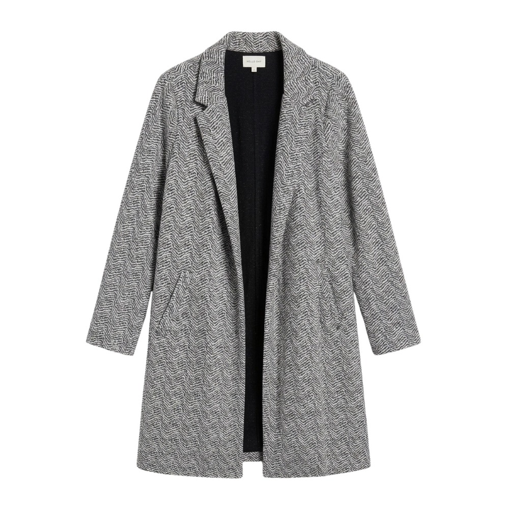 Melloday Womens Black White Open Front Notched Lapel Cardigan L